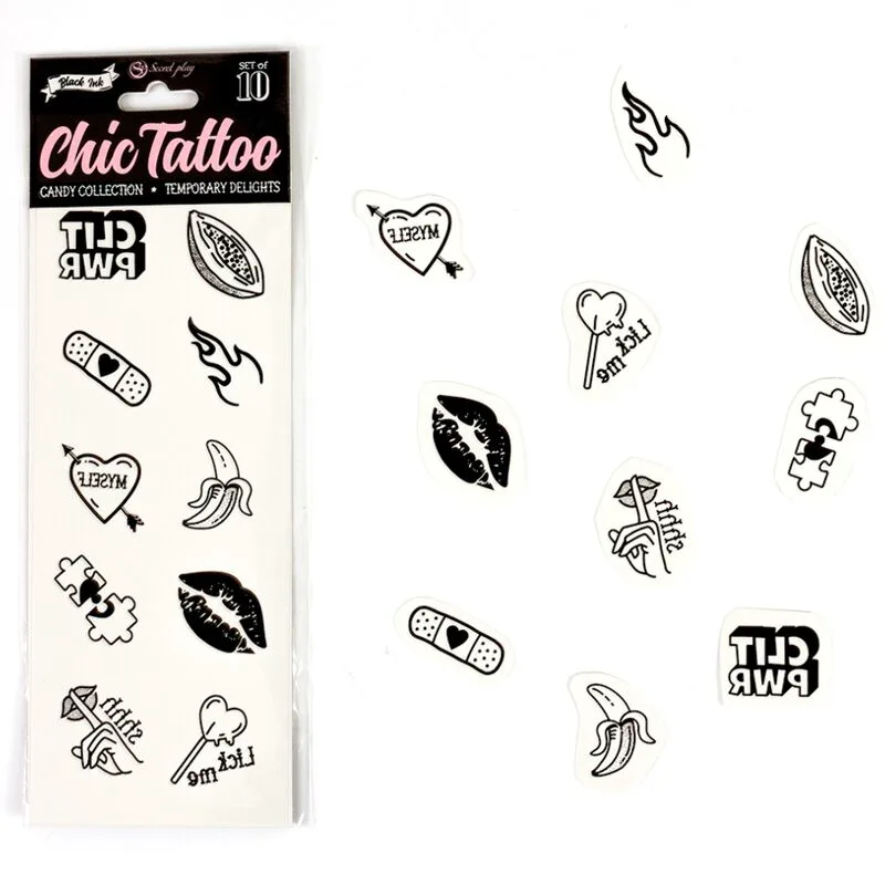 Ensemble de 10 Tatouages Temporaires Candy Collection Secret Play jeu coquin