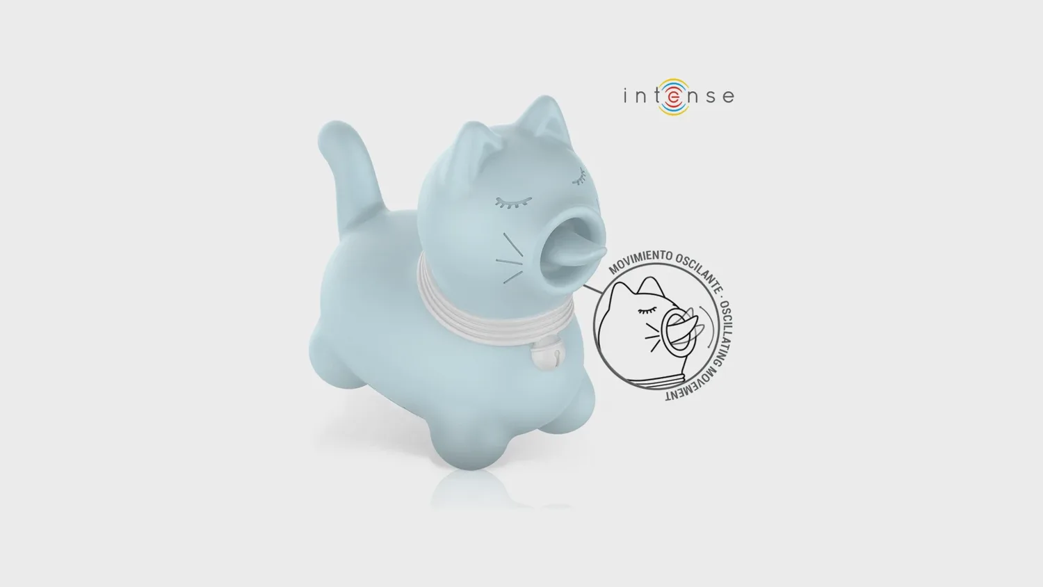Stimulateur Duchesse d'Intense, petit chat bleu en silicone dont la langue reproduit un mouvement de cunnilingus