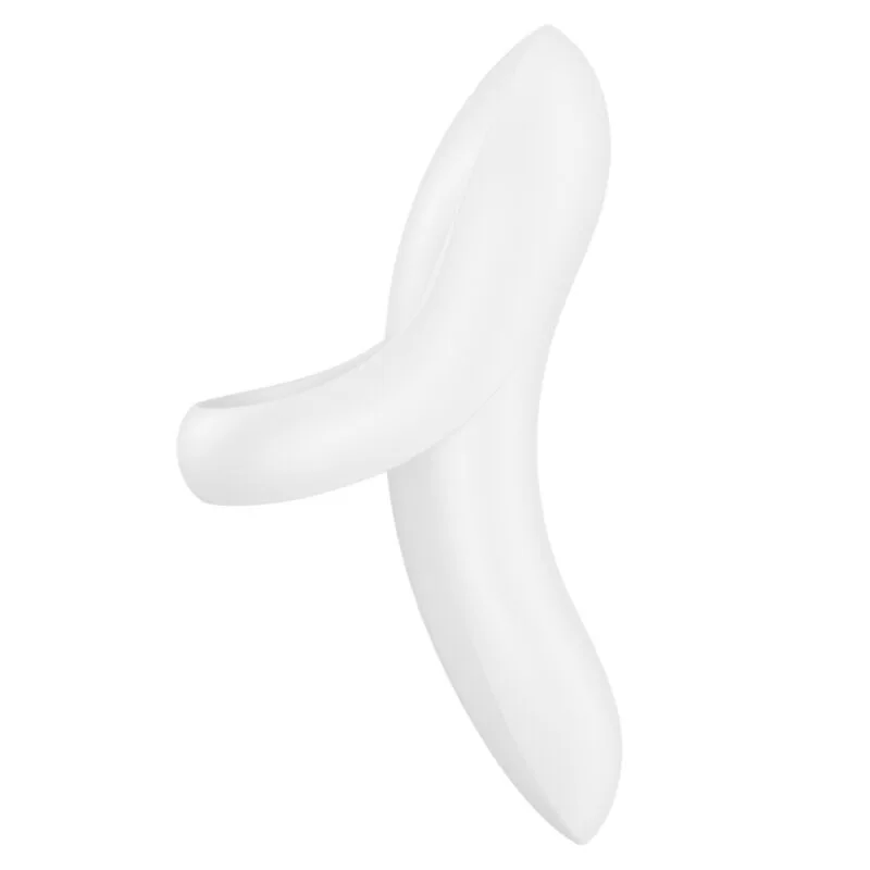 Vibromasseur à doigt Bold Lover de Satisfyer, blanc, vu de profil, pour caresser les tétons