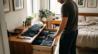 Sous-vêtements sexy pour homme : boxers et slips rangés dans un tiroir de commode