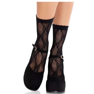 Chaussettes Noires en Dentelle avec Nœud Leg Avenue porte-jarretelles
