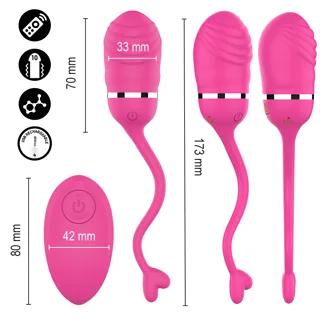 Dimensions du Sookie rose, tête 70 × 33 mm, 173 mm au total, télécommande 80 × 42 mm