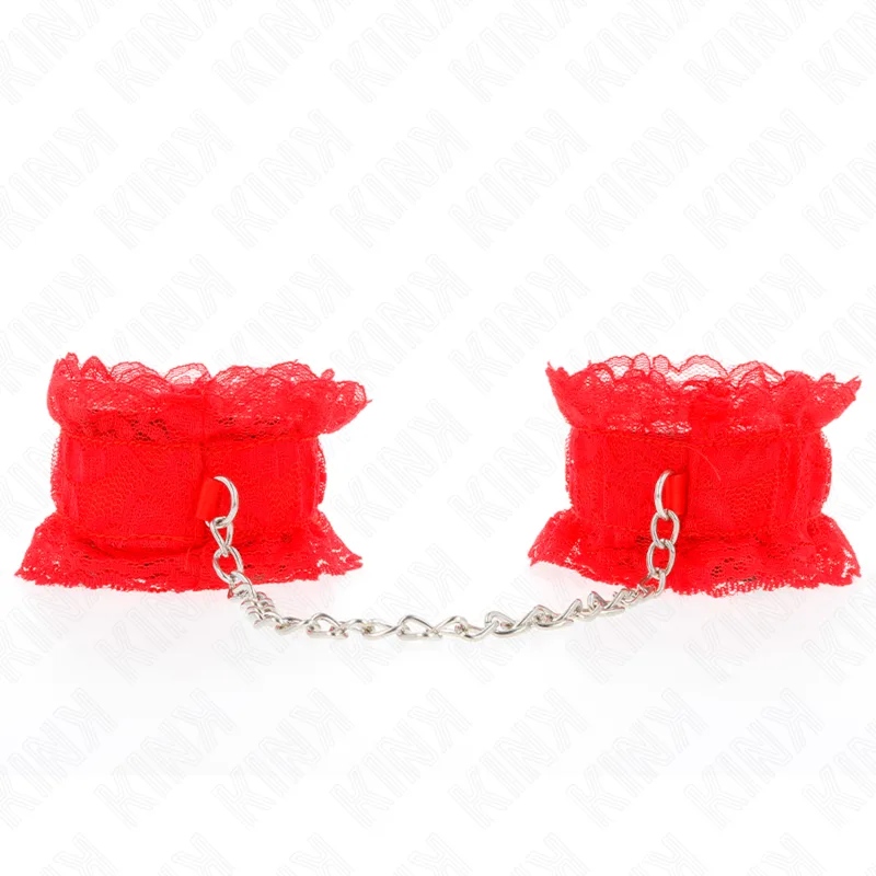 Attentes-poignets Élastiques en Dentelle Rouge Kink rouge menottes