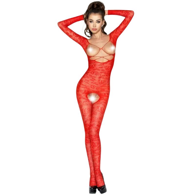 Femme BS031 Bodystocking Rouge Taille Unique Passion rouge body résille