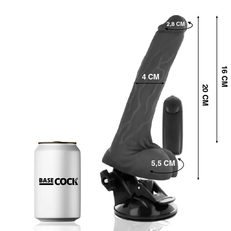 Vibromasseur Réaliste Noir Télécommande avec Testicules Basecock