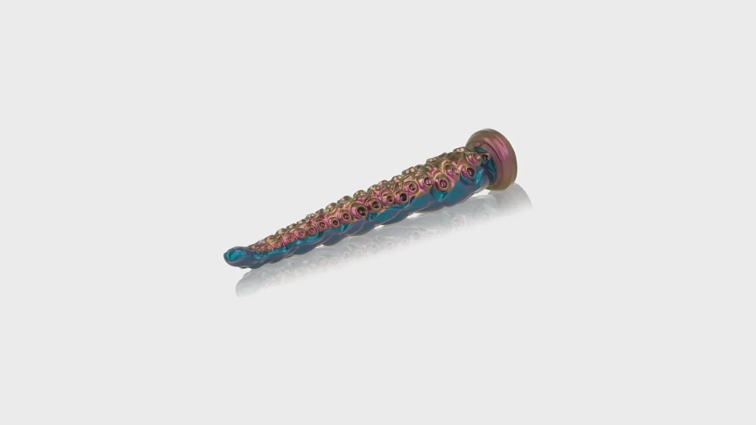 Gode tentacule Epic Charybdis en silicone irisé, à pointe fine et diamètre progressif, posé à plat