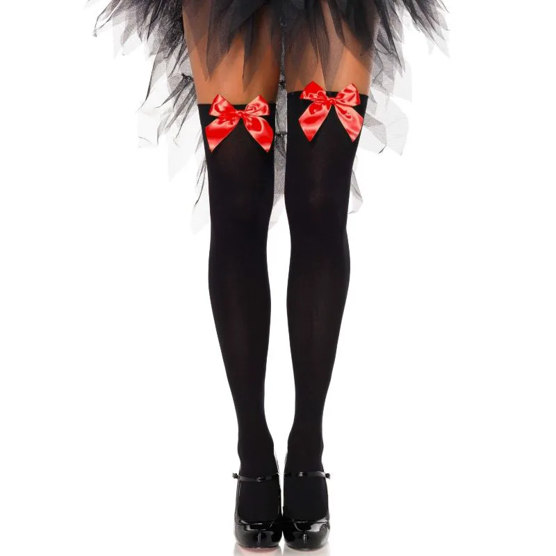 Cuisses Hautes en Nylon Noir avec Noeud Rouge Taille Leg Avenue noir porte-jarretelles