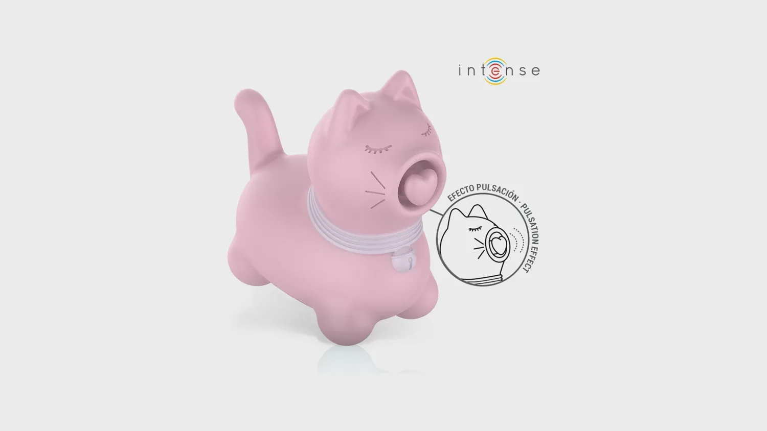 Stimulateur clitoridien Intense Marie en forme de petit chat rose, dont la gueule ouverte abrite la partie qui tapote