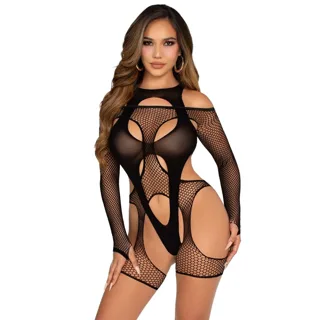 Bodystocking Résille avec Porte-jarretelles et Harnais Leg Avenue