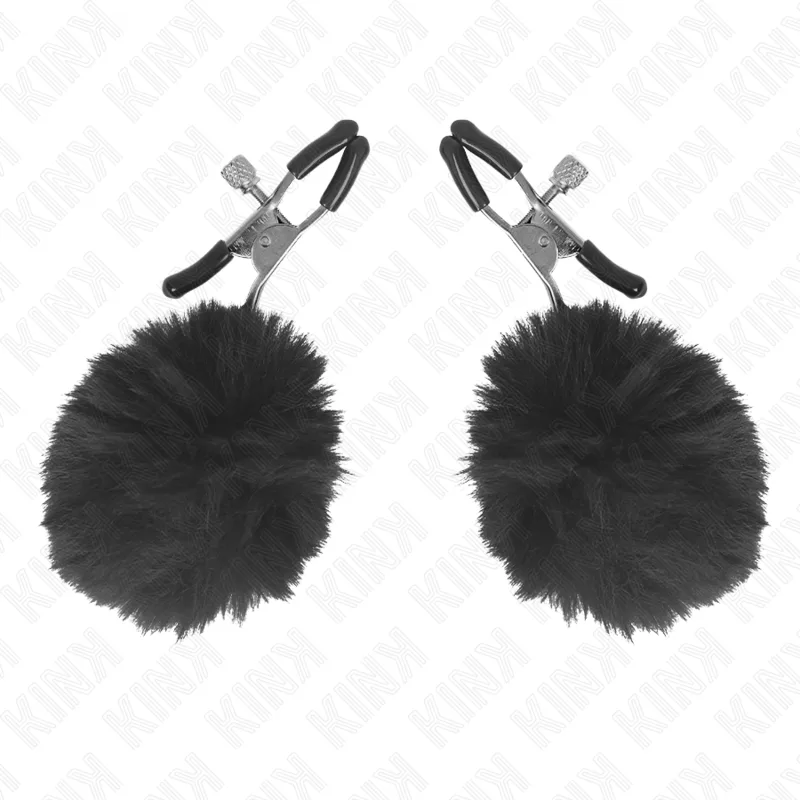 Pince à Tétons Boule en Fausse Fourrure Noir 6 cm Kink