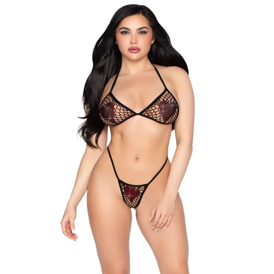 86147 Soutien-gorge et String en Résille Noirs - Taille Leg Avenue ensemble lingerie