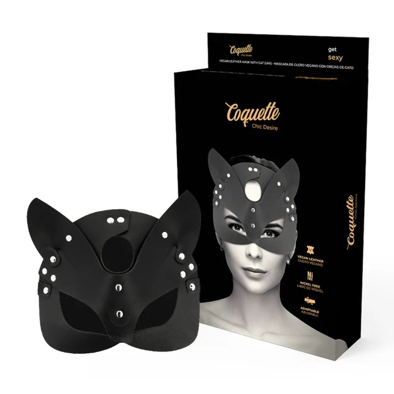 Masque en Cuir Vegan avec Oreilles de Chat Coquette Chic Desire bâillon