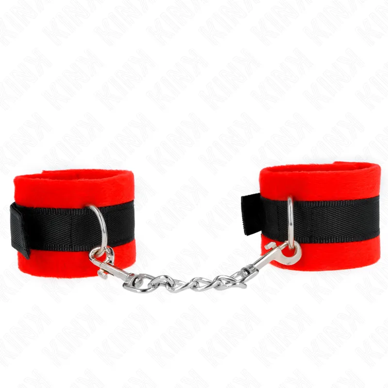 Manchettes Débutant en Fourrure Noir-rouge 30 X 7 CM Kink noir menottes
