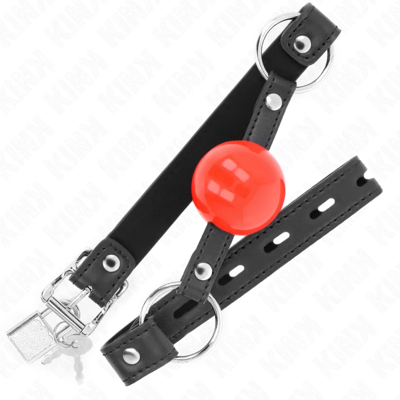 Bâillon Balle 4 CM avec Serrure Boule Rouge Bracelet Noir Kink noir bâillon