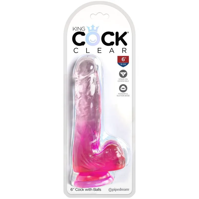 Gode Clear Réaliste avec Boules 13,5 cm Rose King Cock