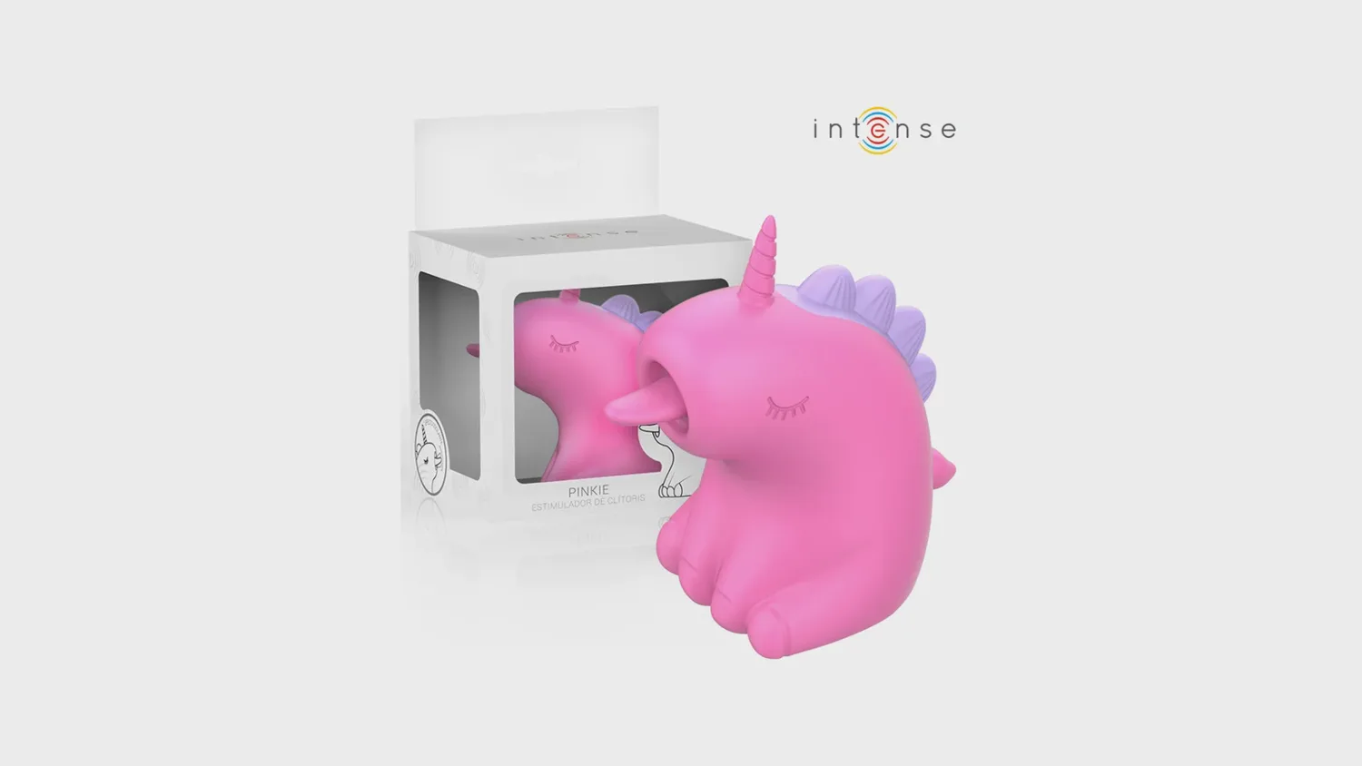Stimulateur à langue rotative Pinkie, licorne rose en silicone dont le museau oscille comme une langue
