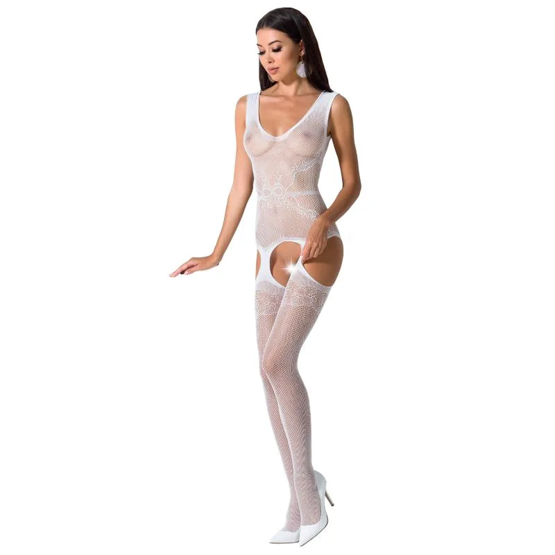 Femme BS062 Bodystocking Blanc Taille Unique Passion blanc body résille