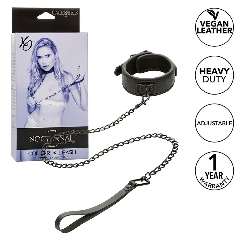 Nocturnal Collier et Laisse en Cuir Réglable Noir Calexotics