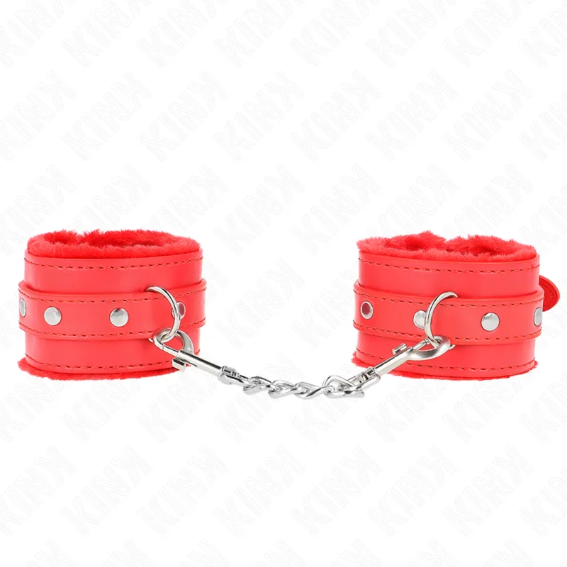 Menottes Doublés de Fourrure Premium Rouge avec Kink