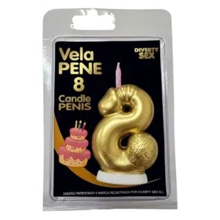 Bougie Pénis en Forme de Chiffre 8 Couleur Or Diablo Picante jeu coquin