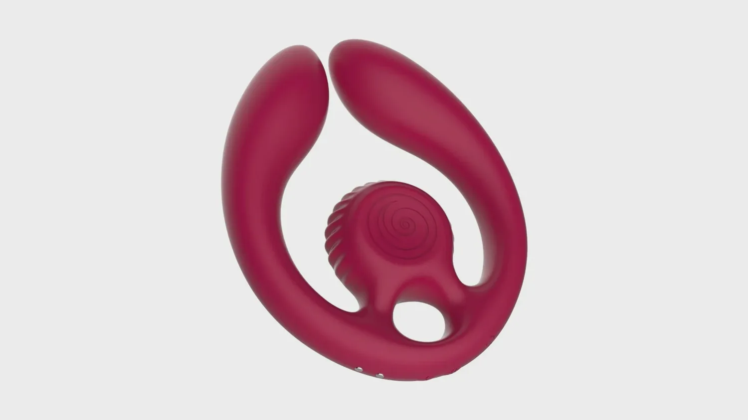 Vibromasseur pour couple Snail Vibe Gizi Duo bordeaux, disque central en spirale et branches flexibles
