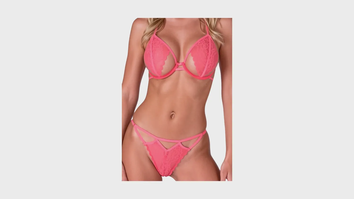 Ensemble soutien-gorge et string résille Passion rouge, avec tableau de mesures publié par taille