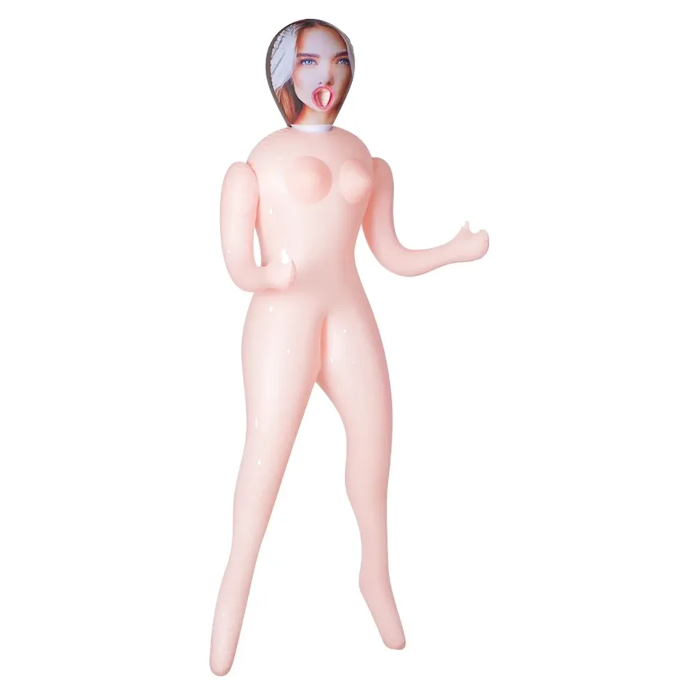 Poupée gonflable femme blonde à trois orifices sur fond blanc