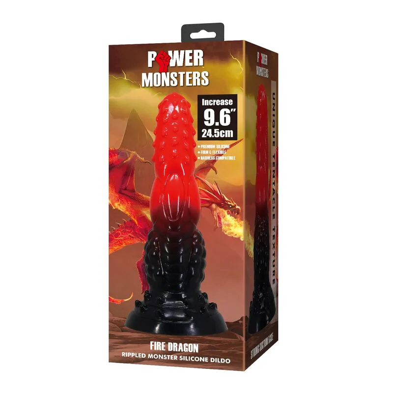 Gode Godemiché Fantaisie Dragon de Feu avec Ventouse 24,5 cm Ø
