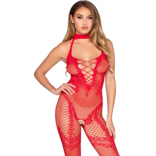 89336 Bodystocking sans Fourche Rouge - Taille Unique Leg Avenue rouge body résille