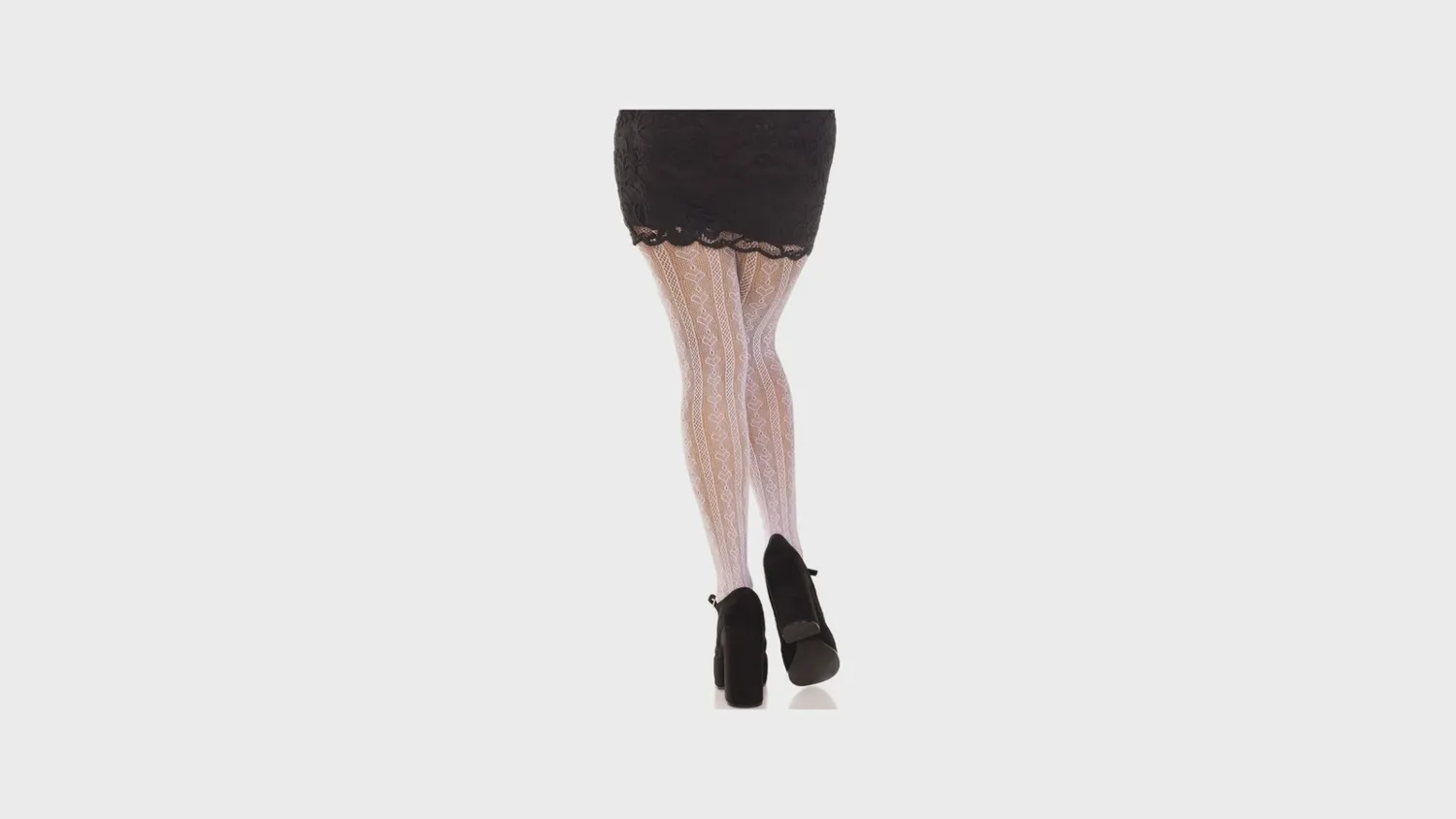 Collants blancs en résille Leg Avenue à motif vertical et découpes en cœur, accessoire fétichiste des jambes et des pieds