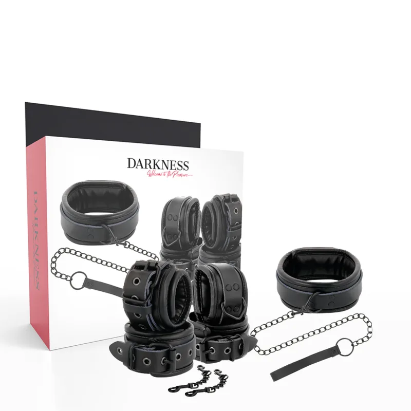 Menottes et Collier en Cuir Noir Darkness noir menottes