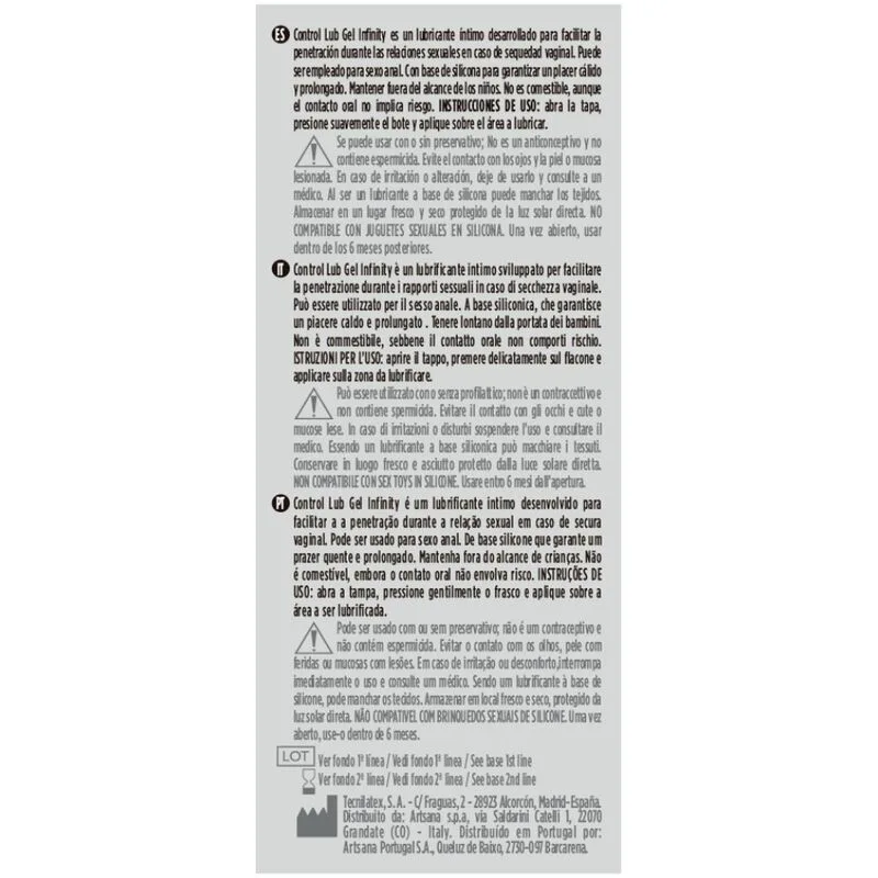 Lubrifiant Base de Silicone Infinity 75 ml Control