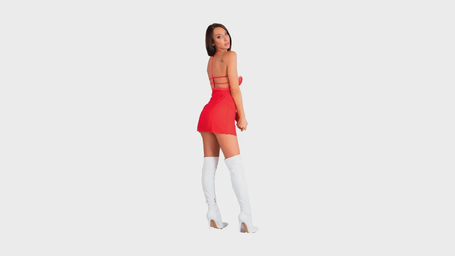 Déguisement de Mère Noël sexy Santa's Candy de dos : robe courte rouge et laçage sur toute la hauteur du dos