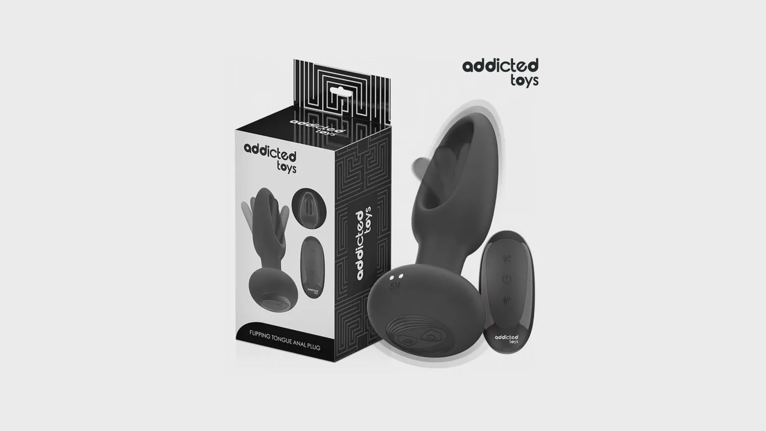 Plug anal vibrant Addicted Toys noir à tête basculante, avec sa télécommande et sa boîte