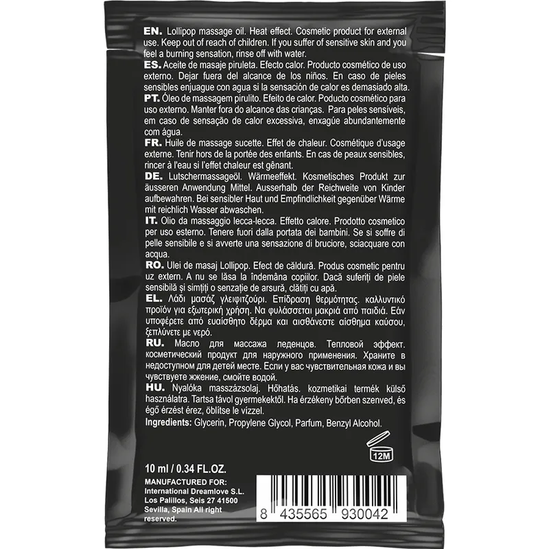 Huile de Massage Kissable de Poche avec Sucette Effet