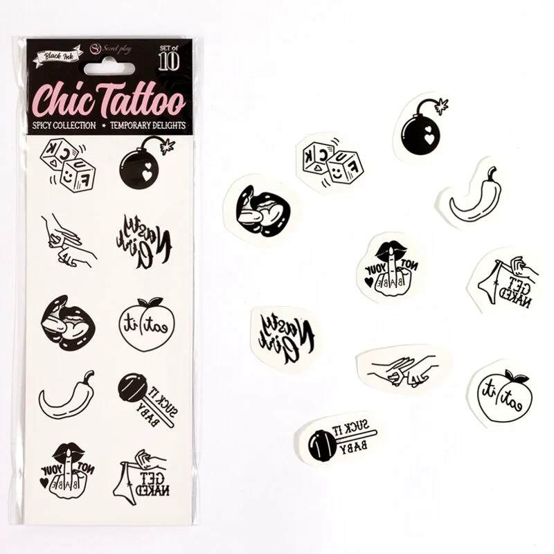 Lot de 10 Tatouages Temporaires Spicy Collection Secret Play jeu coquin