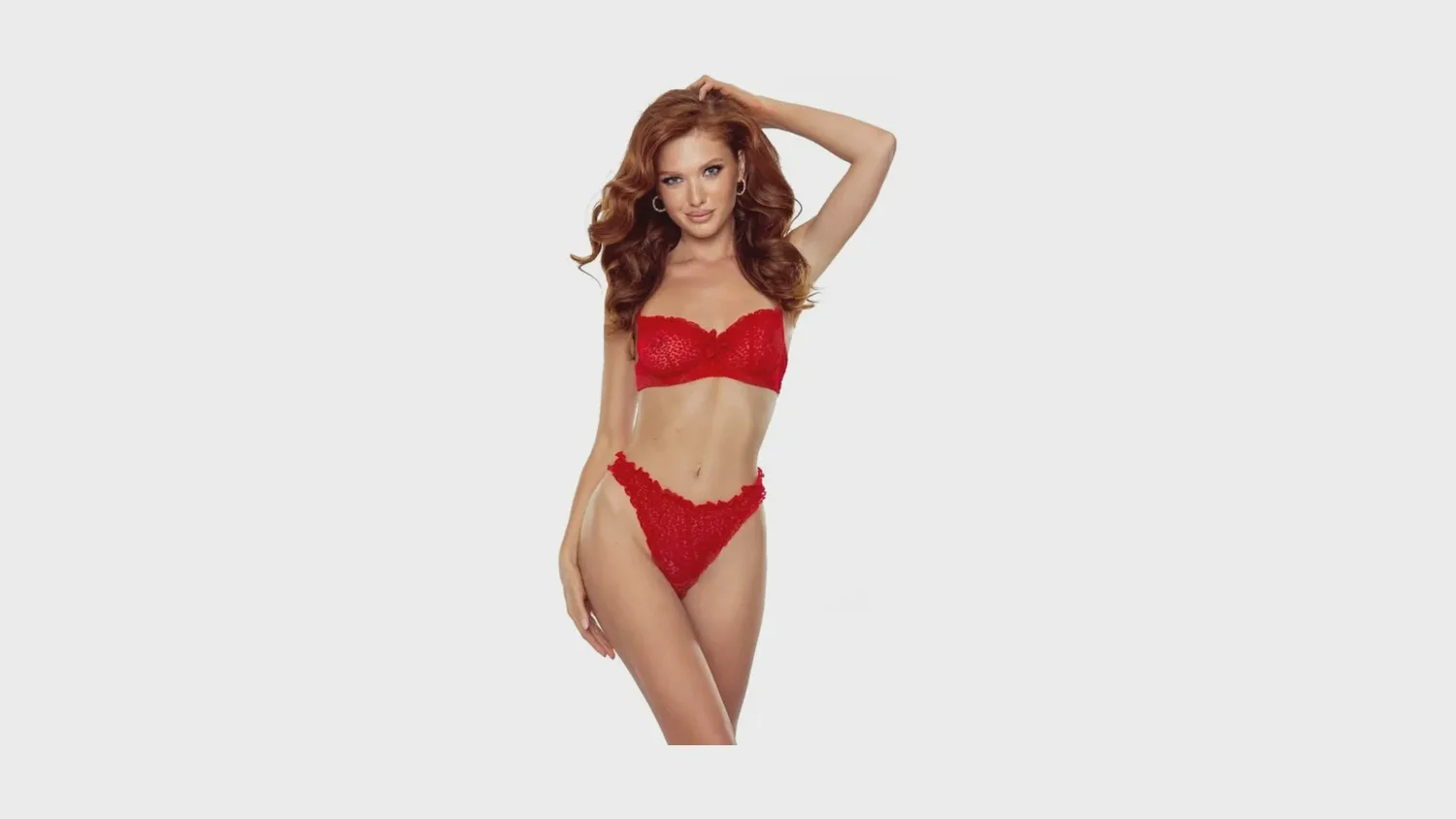 Ensemble de lingerie rouge Catilla en dentelle festonnée, soutien-gorge et string assorti