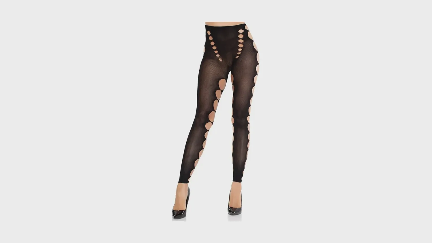 Collant noir opaque sans pieds Leg Avenue à découpes rondes le long des jambes