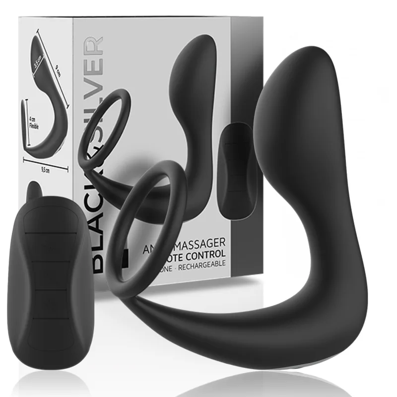 Vibromasseur Masseur Anal Télécommande Rechargeable Silicone Noir Black&Silver
