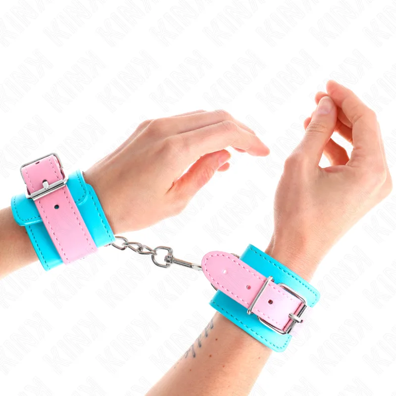 Mignons Attentes-poignets Bleu/rose Ajustables 16-28 CM X Kink rose menottes
