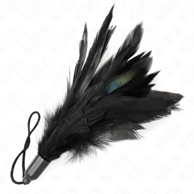 Plumes Chacouillées avec Manche Corde Base Plastique 15 CM