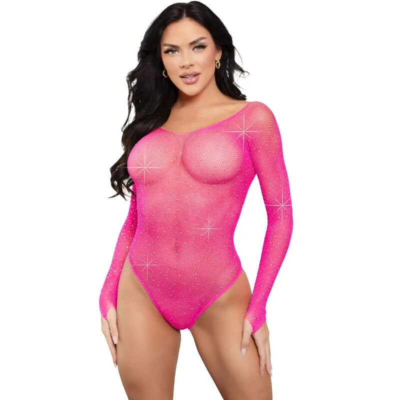 Body à Manches Longues Cristallisé Fuchsia Leg Avenue fuchsia body résille
