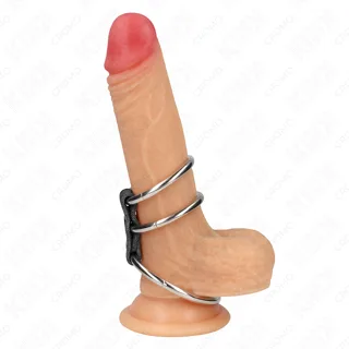 Anneau pénien Triple Métal 3,7 cm à 5 cm Connecté au Cuir Kink
