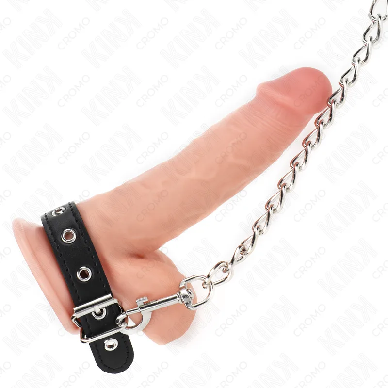 Anneau pénien en Cuir avec Sangle 21,5 x 2 cm et Chaîne en Kink