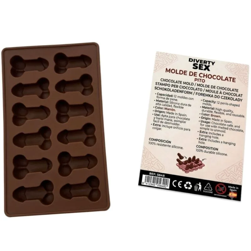 Moule à Chocolat avec 12 Pénis en Silicone à Suspendre rouge jeu coquin