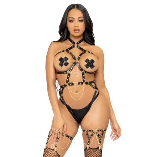 Gode Kink - Harnais Anneau Coeur Teddy Taille M - Noir Leg Avenue