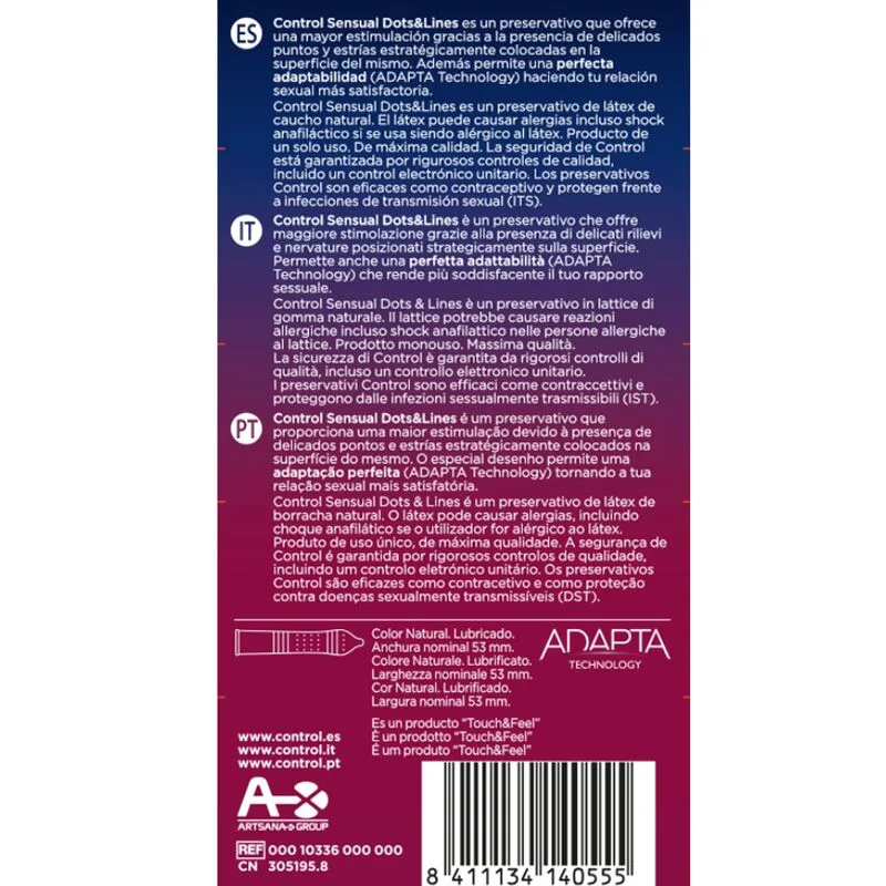 Préservatif Points & Lignes Sensuelles Points et Vergetures 12 Unités Control