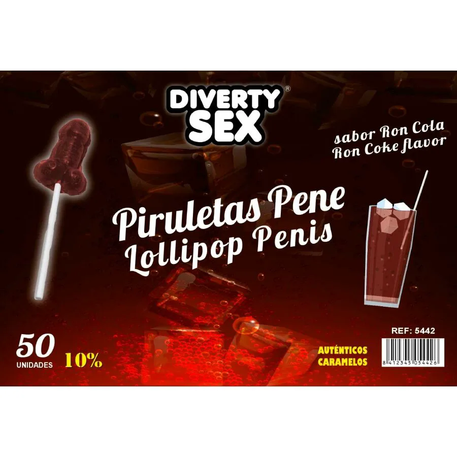 50 Sucettes Pénis Saveur Ron Cola 10% Alcool Diablo Goloso jeu coquin