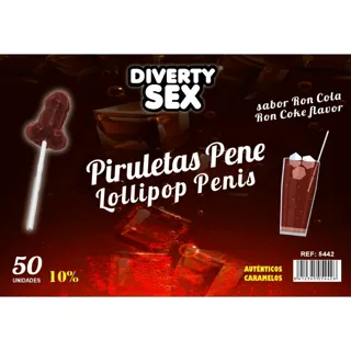 50 Sucettes Pénis Saveur Ron Cola 10% Alcool Diablo Goloso jeu coquin
