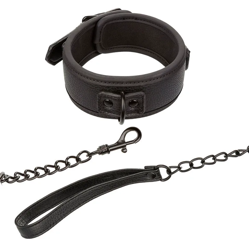 Nocturnal Collier et Laisse en Cuir Réglable Noir Calexotics